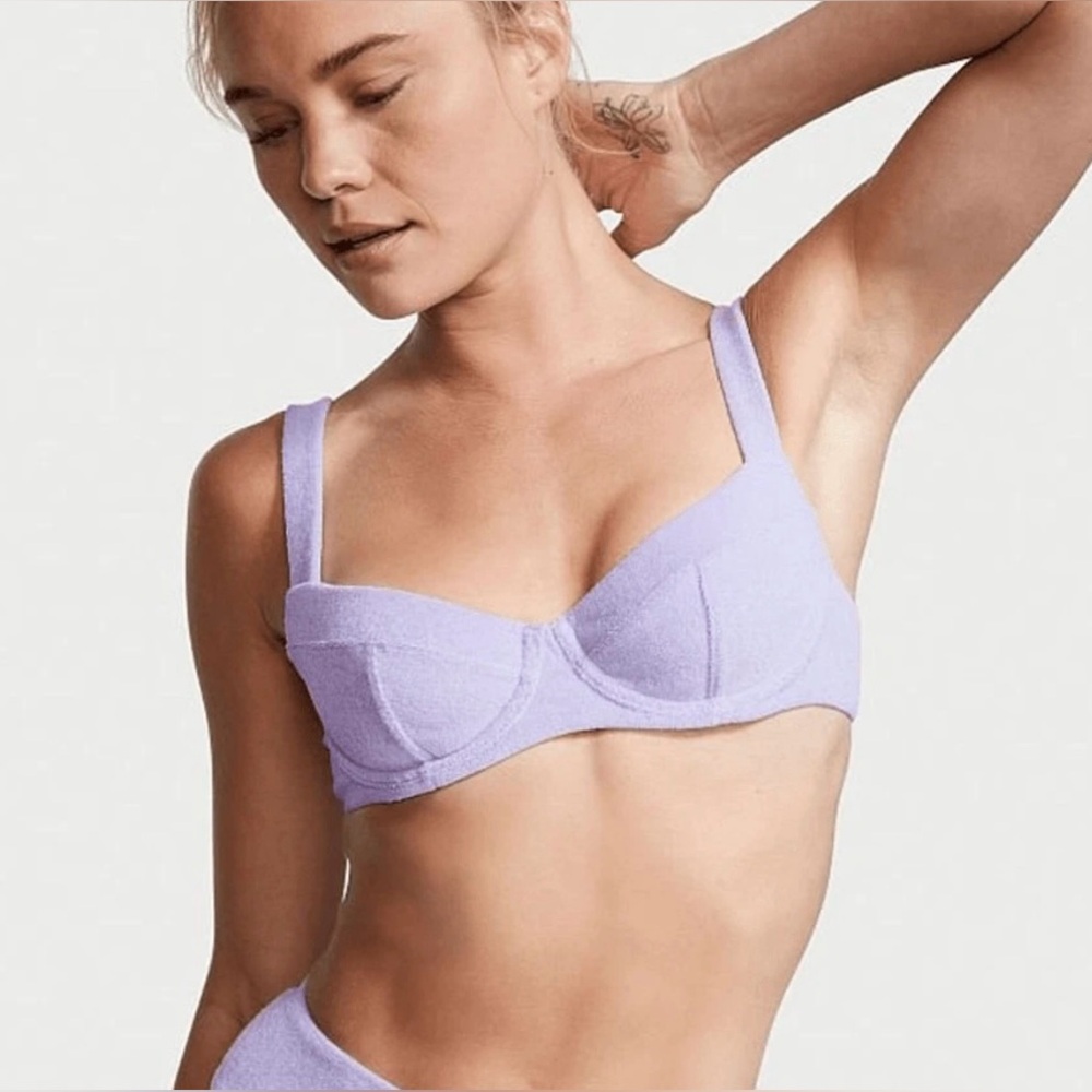 NEW Victoria’s Secret Swim The Wicked Push Up‎ Bikini Top 38D Lilac Terry Cloth